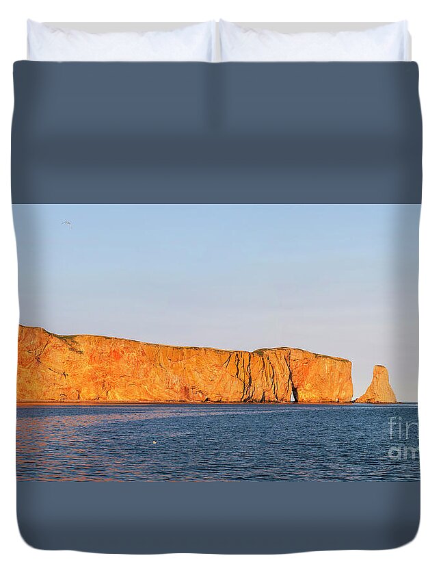 Perce Rock Duvet Cover featuring the photograph Perce Rock at sunset 1 by Elena Elisseeva