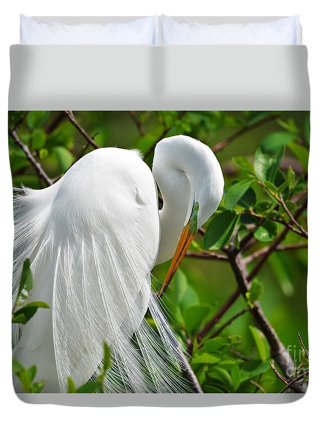 Great White Egret Duvet Cover featuring the photograph Perfection #1 by Julie Adair