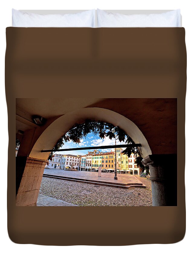 Piazza San Giacomo Duvet Cover featuring the photograph Piazza San Giacomo in Udine landmarks view #1 by Brch Photography