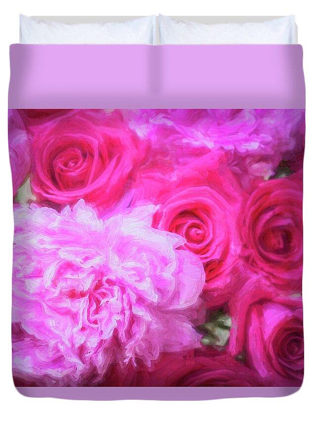 Pink Roses Duvet Cover featuring the photograph Pink Roses and Peonies Please #1 by Rich Franco