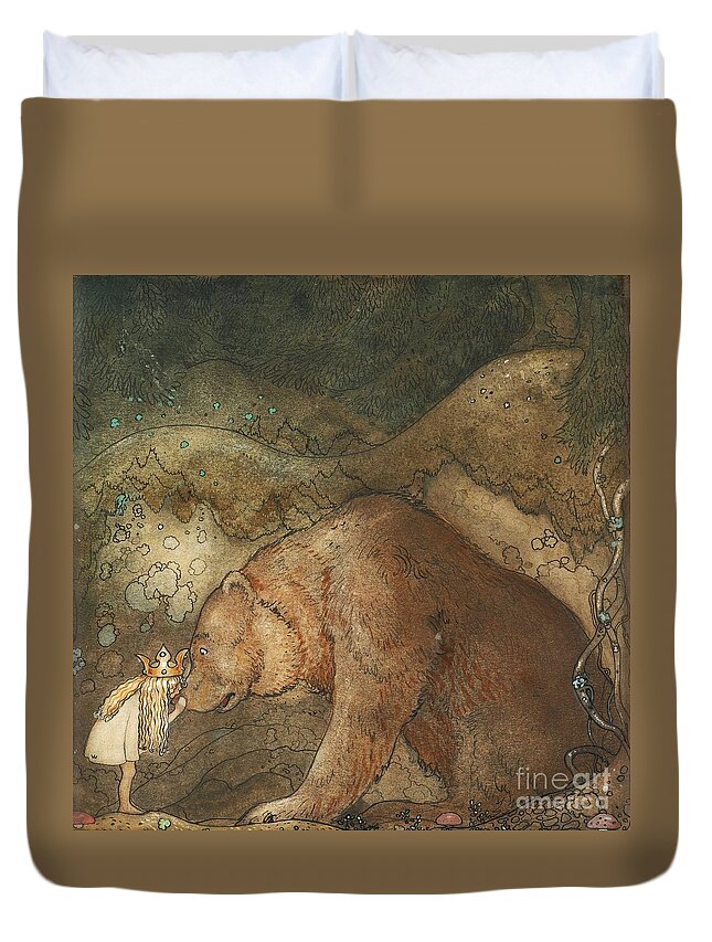 John Bauer Duvet Cover featuring the painting Poor Little Bear #3 by Celestial Images