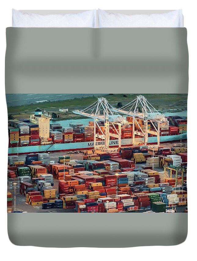 Port Of Oakland Duvet Cover featuring the photograph Port of Oakland Aerial Photo by David Oppenheimer