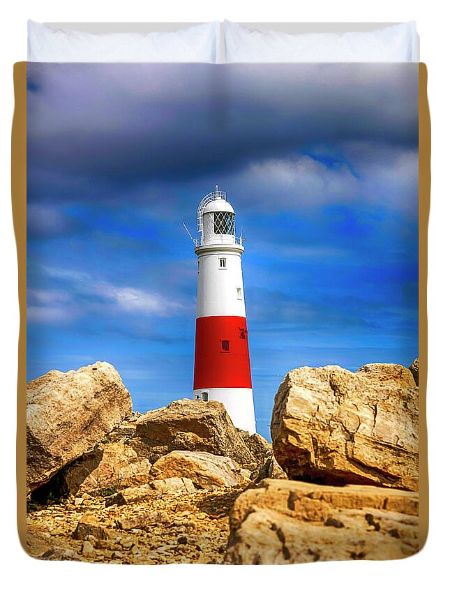 Portland Duvet Cover featuring the photograph Portland Lighthouse, UK #1 by Chris Smith