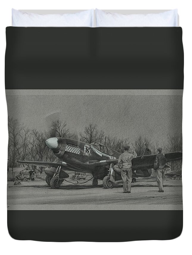 Aviation Art Duvet Cover featuring the drawing Press Time #1 by Wade Meyers