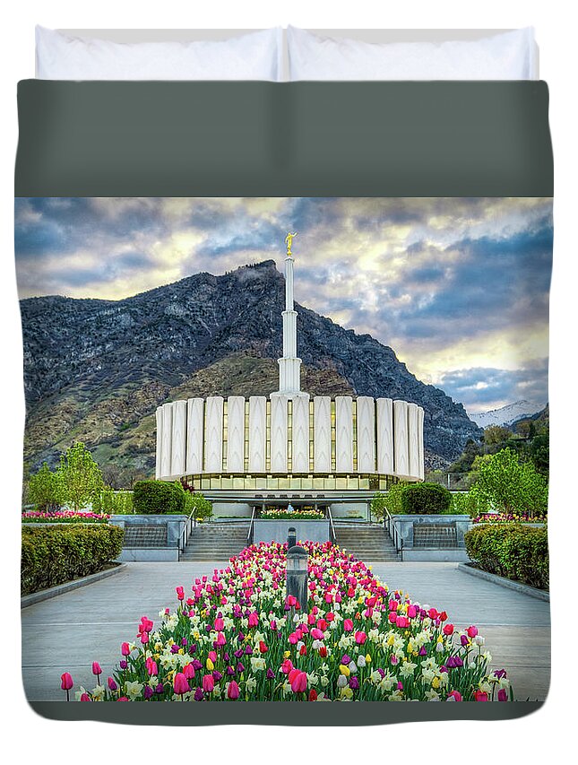 Lds Duvet Cover featuring the photograph Provo Utah Temple #2 by Brett Engle