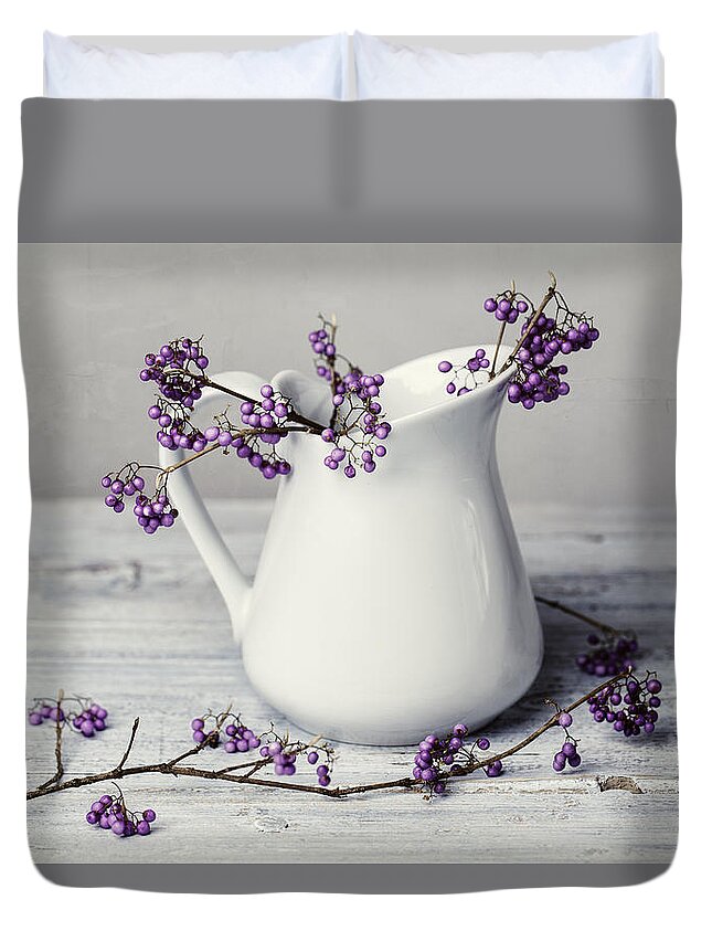 Purple Duvet Cover featuring the photograph Purple Berries by Nailia Schwarz