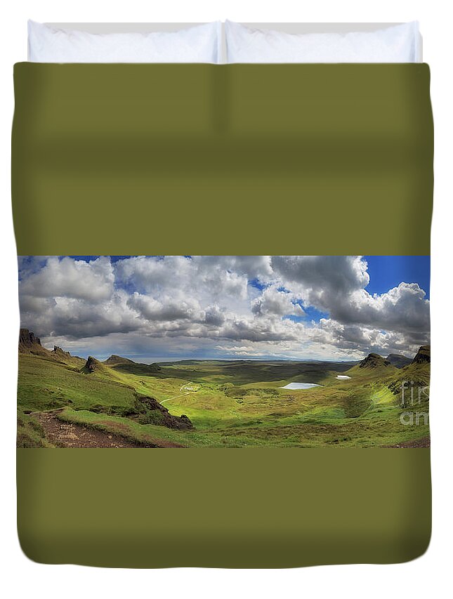 Quiraing Duvet Cover featuring the photograph Quiraing and Trotternish - Panorama by Maria Gaellman
