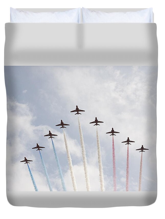 Red Duvet Cover featuring the photograph Red arrows #6 by Christopher Rowlands