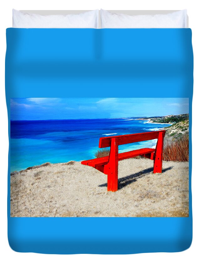 Beach Duvet Cover featuring the painting Red Bench on the Beach #1 by Bruce Nutting
