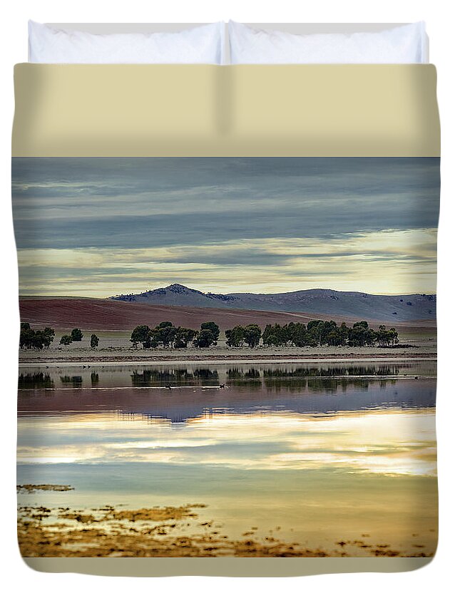Landscapes Duvet Cover featuring the photograph Reflections at dusk #1 by Mark Egerton