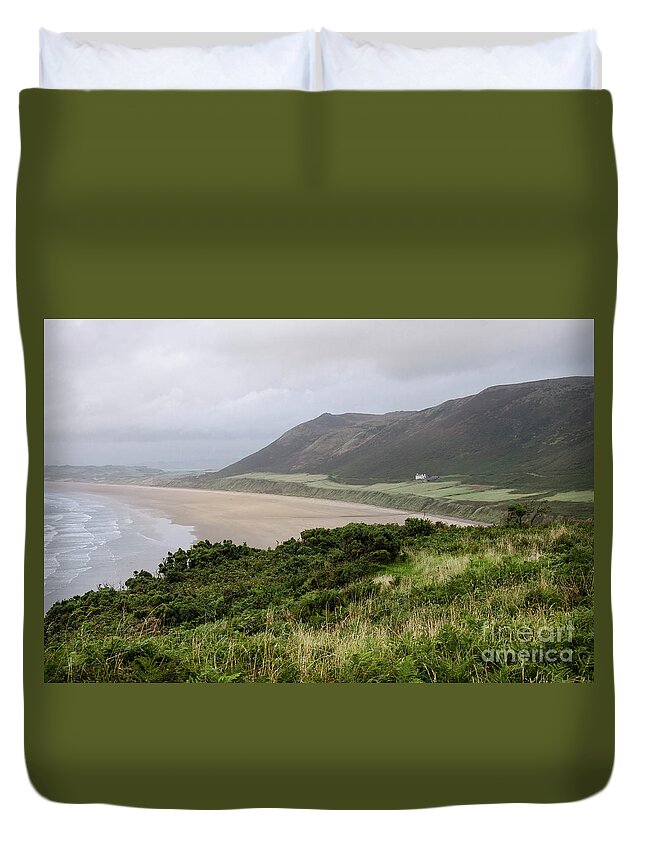 Sunset Duvet Cover featuring the photograph Rhossili Bay, South Wales #1 by Perry Rodriguez