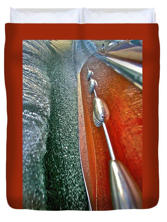Runabout Duvet Cover featuring the photograph Riva Rail by Steven Lapkin