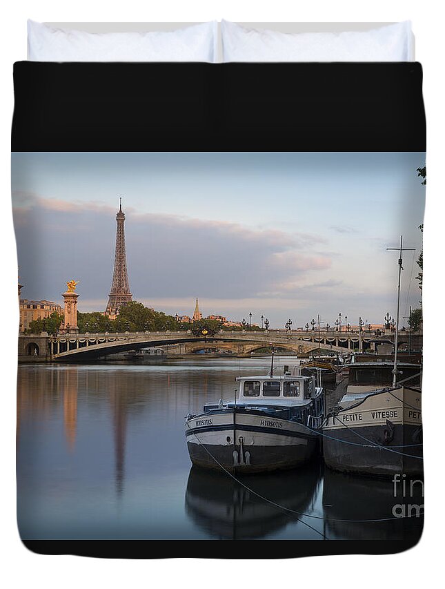 Paris Duvet Cover featuring the photograph River Seine Dawn #1 by Brian Jannsen