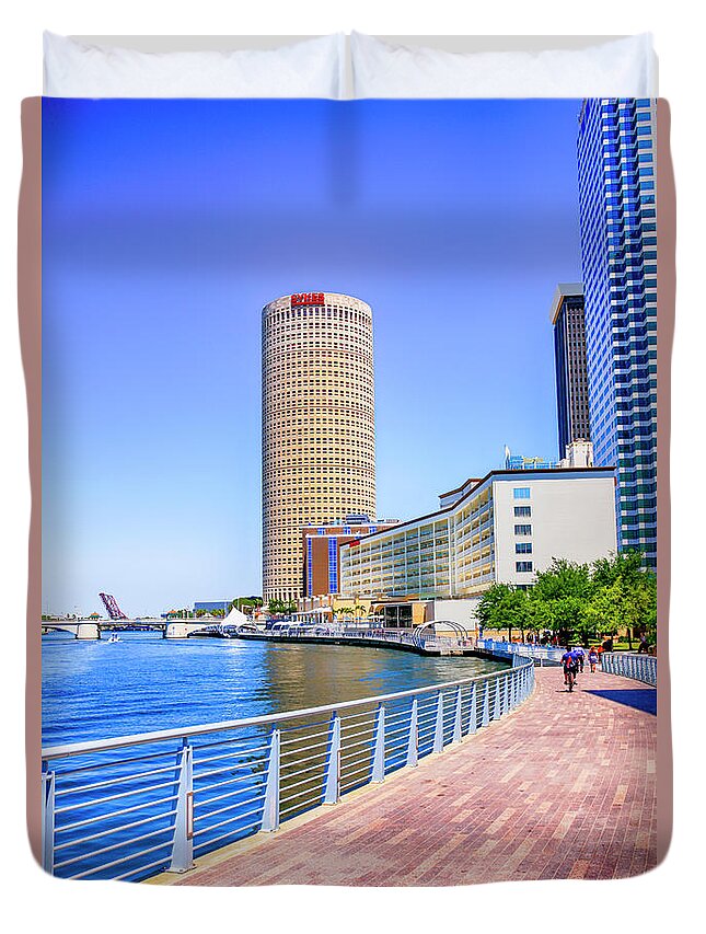Rivergate Duvet Cover featuring the photograph Riverwalk Tampa FL #1 by Chris Smith