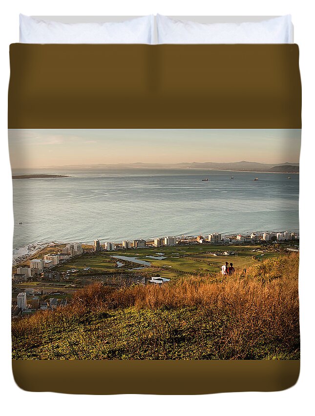 Seascape Duvet Cover featuring the photograph Robben Island from Signal Hill #1 by Claudio Maioli