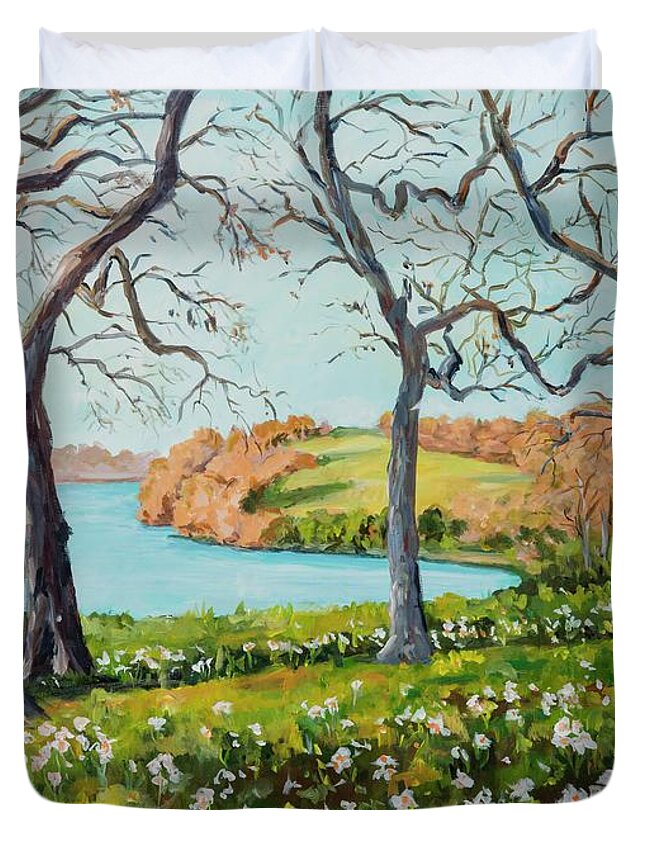 Landscape Duvet Cover featuring the painting Rock Cut State Park #1 by Ingrid Dohm
