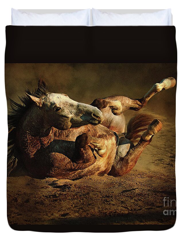 Animal Duvet Cover featuring the photograph Beautiful Rolling Horse by Dimitar Hristov