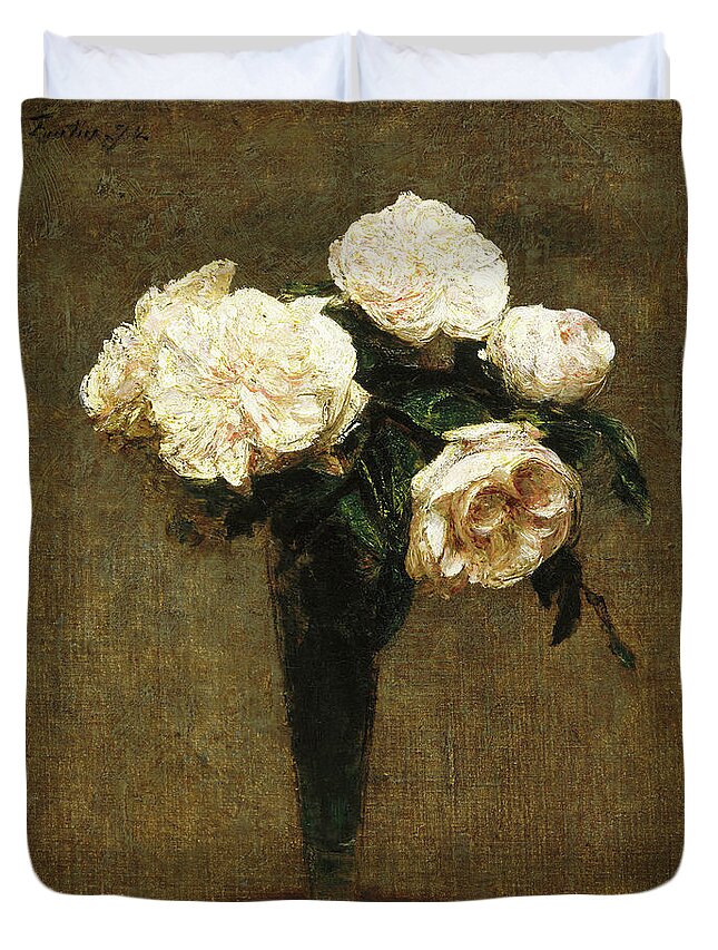 Henri Fantin-latour Duvet Cover featuring the painting Roses in a Vase #1 by Henri Fantin-Latour
