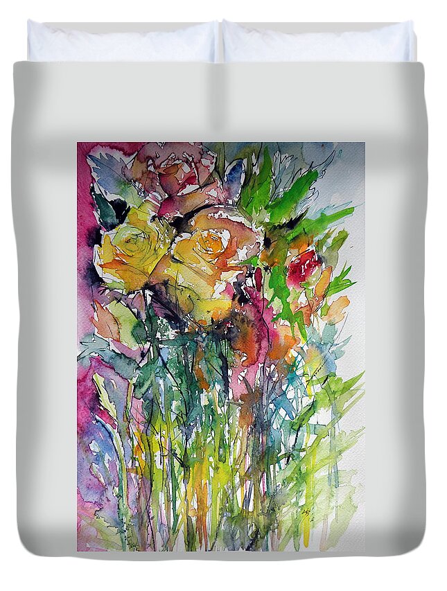 Rose Duvet Cover featuring the painting Roses #1 by Kovacs Anna Brigitta