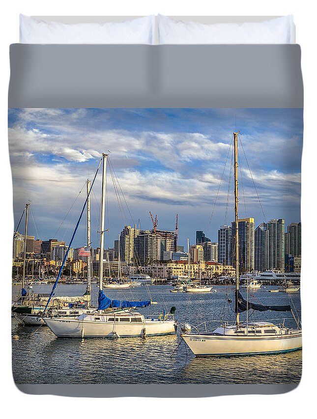 Boat Duvet Cover featuring the photograph San Diego Harbor #1 by Peter Tellone