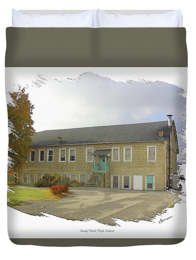 Sandy Hook High School Elliott County Kentucky Wpa Duvet Cover featuring the digital art Sandy Hook High School West Building #1 by Randall Evans