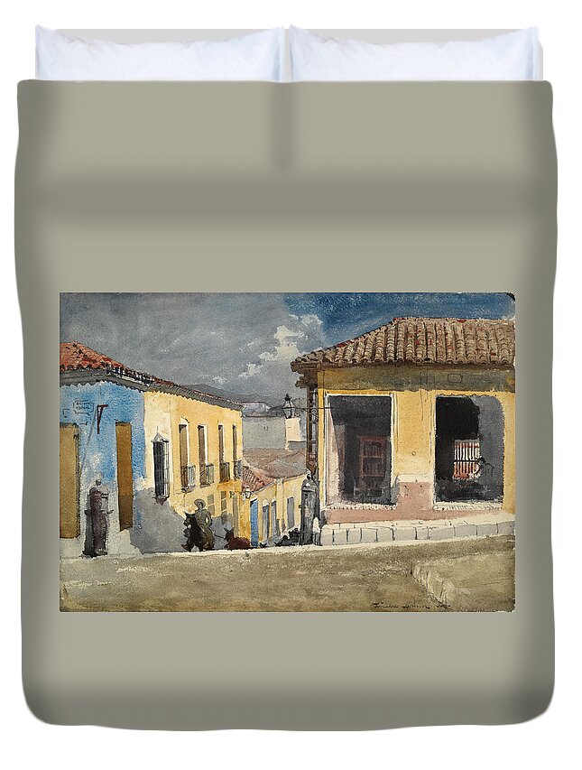 Winslow Homer Duvet Cover featuring the drawing Santiago de Cuba. Street Scene by Winslow Homer