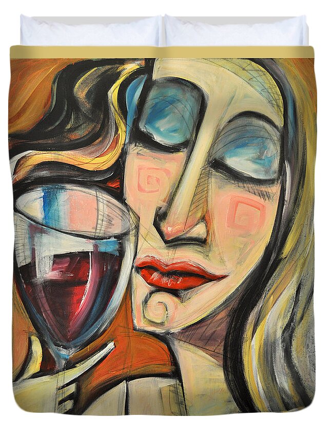Wine Duvet Cover featuring the painting Savoring The First Sip #1 by Tim Nyberg