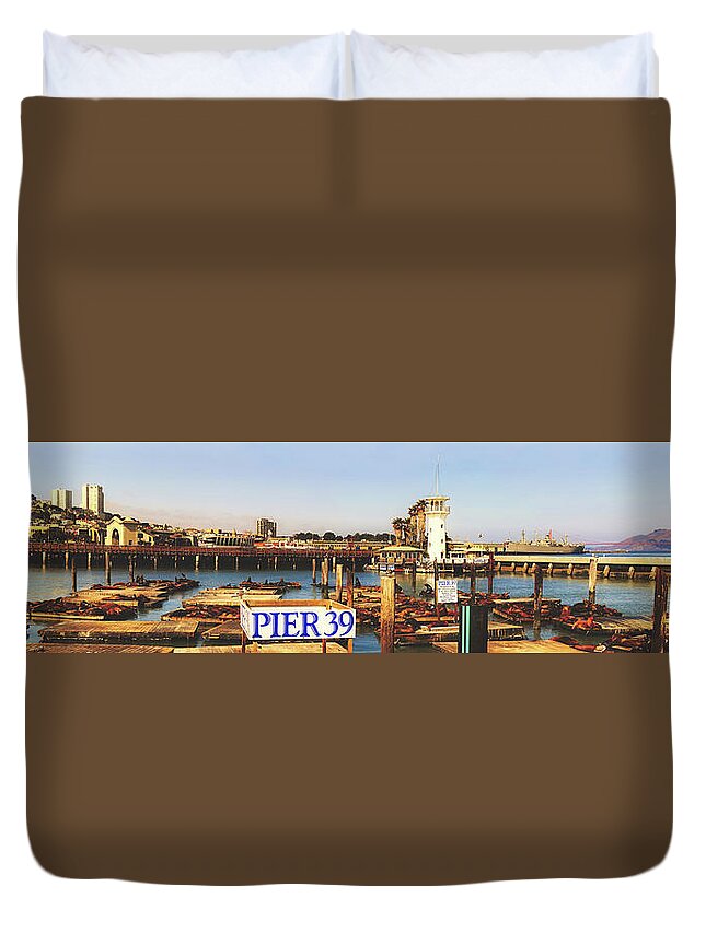 San Francisco Duvet Cover featuring the photograph Sea Lions On Pier 39 #1 by Mountain Dreams
