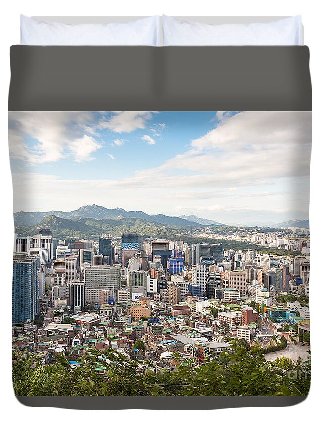 Seoul Duvet Cover featuring the photograph Seoul Panorama #1 by Didier Marti
