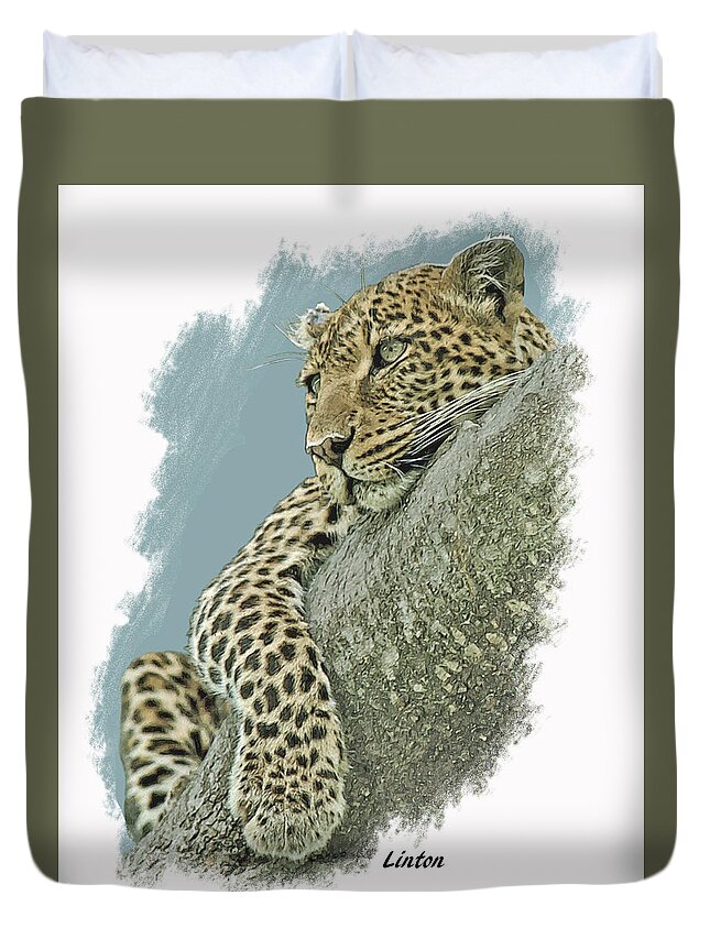 Leopard Duvet Cover featuring the digital art Serengeti Leopard #1 by Larry Linton