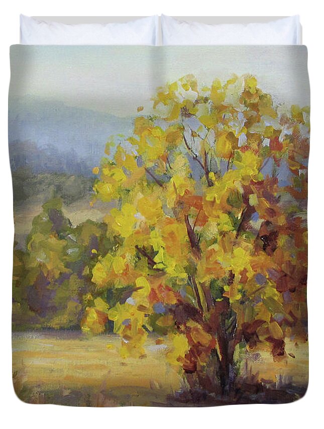 Fall Duvet Cover featuring the painting Shades of Autumn by Karen Ilari
