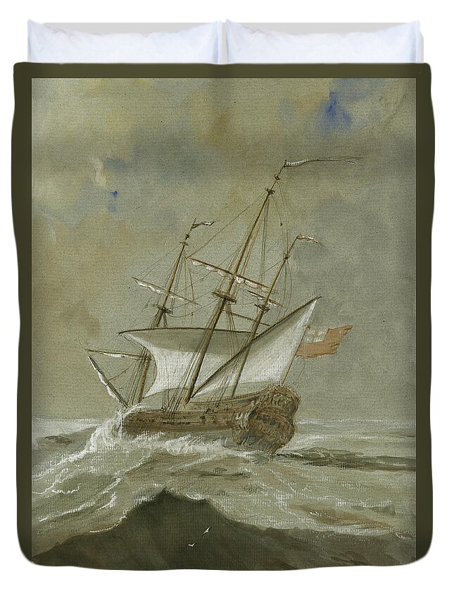 Sail Duvet Cover featuring the painting Ship at the storm by Juan Bosco