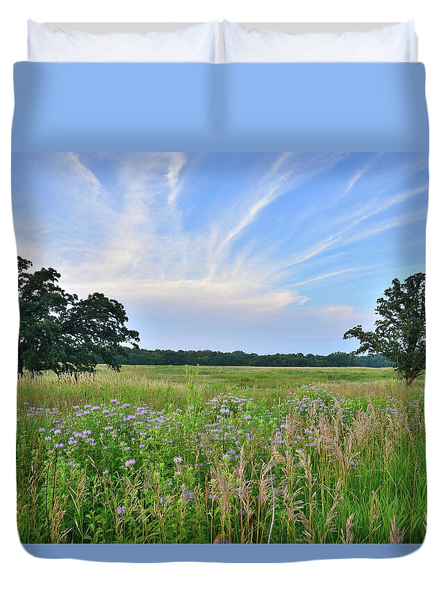 Black Eyed Susan Duvet Cover featuring the photograph Silver Creek Conservation Area Sunset #1 by Ray Mathis