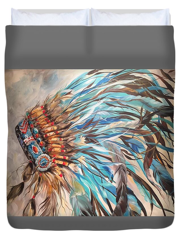 Indian Duvet Cover featuring the painting Sky Feather by Heather Roddy