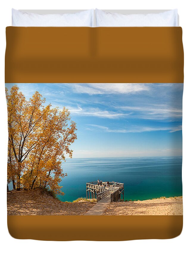 Panaramic Duvet Cover featuring the photograph Sleeping Bear Overlook #1 by Larry Carr
