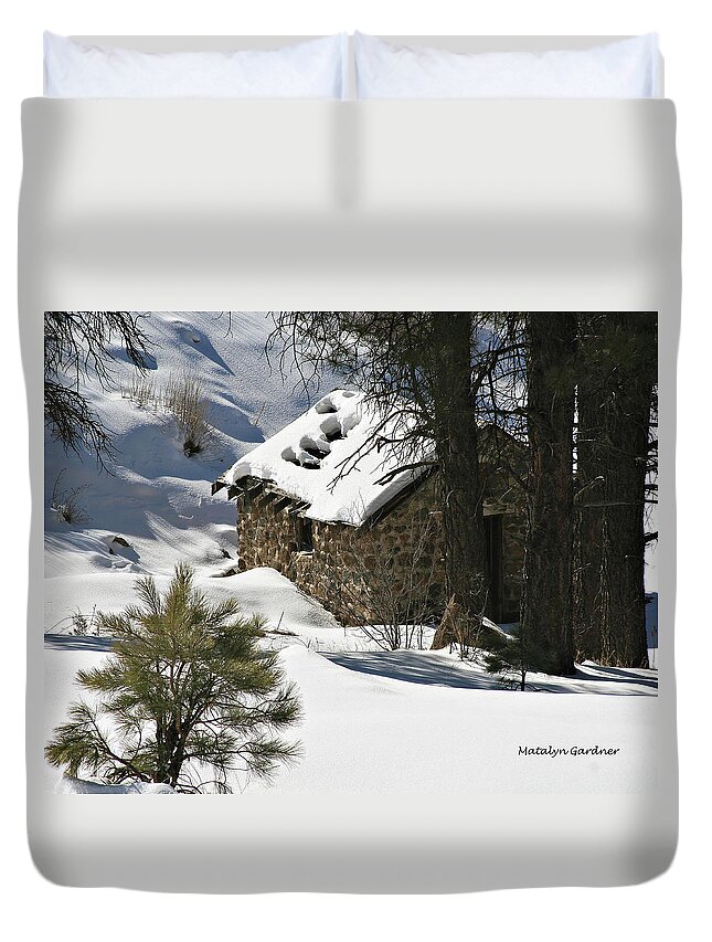 Snow Duvet Cover featuring the photograph Snow Cabin #1 by Matalyn Gardner