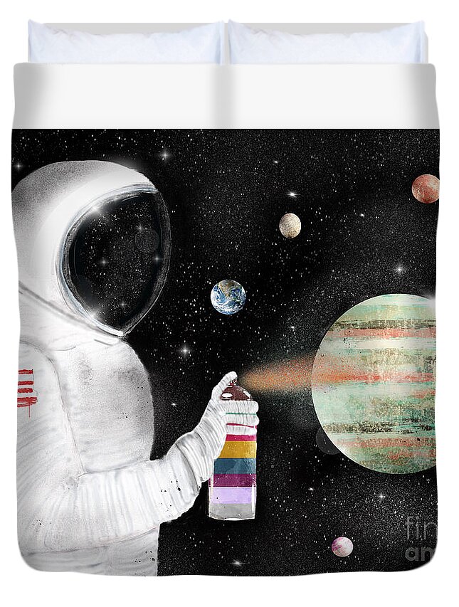 Space Duvet Cover featuring the painting Space Graffiti #1 by Bri Buckley
