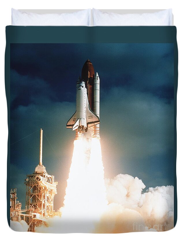 Space Telescopes Duvet Cover featuring the photograph Space Shuttle Launch by NASA Science Source