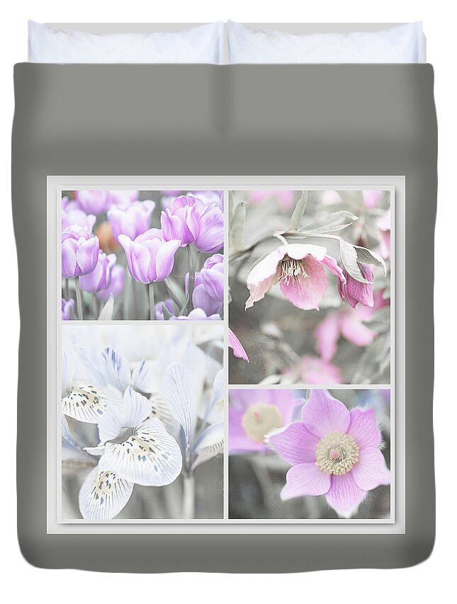 Jenny Rainbow Fine Art Photography Duvet Cover featuring the photograph Spring Flower Collage. Shabby Chic Collection #1 by Jenny Rainbow