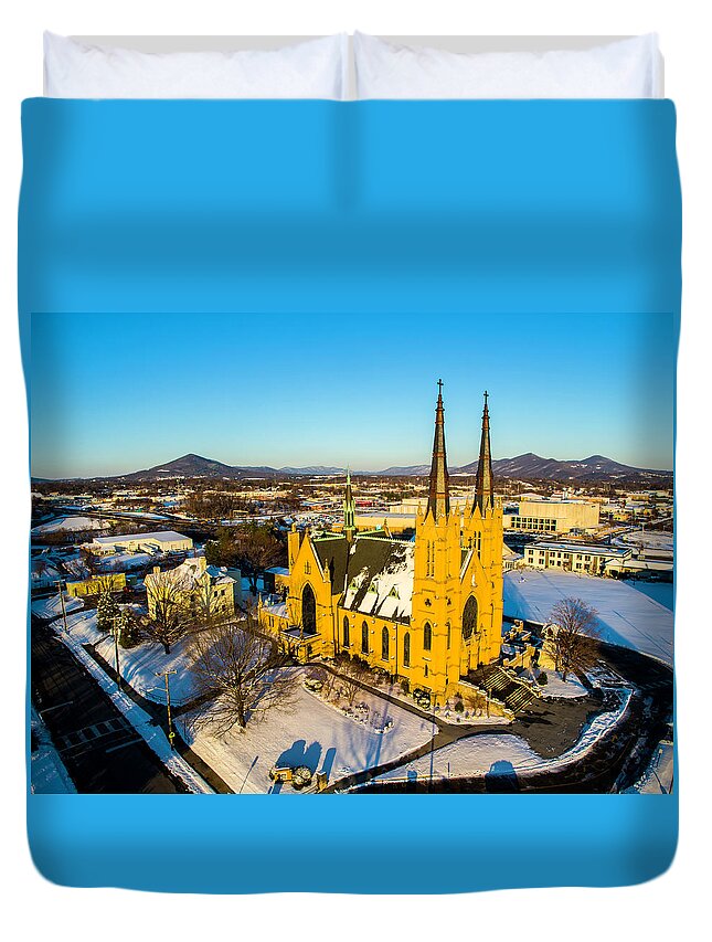 Catholic Duvet Cover featuring the photograph St. Andrew's 3 #1 by Star City SkyCams