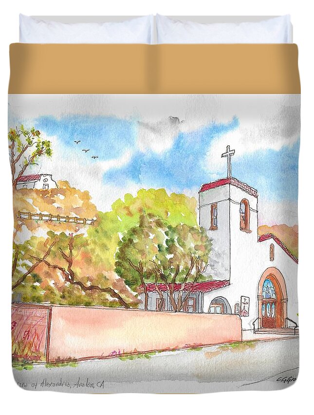 St. Catherine Of Alexandria Catholic Church Duvet Cover featuring the painting St. Catherine of Alexandria Catholic Church, Avalon, Santa Catalina Island, CA by Carlos G Groppa