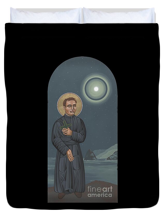 St Damien Of Moloka'i Duvet Cover featuring the painting St Damien of Moloka'i 235 by William Hart McNichols