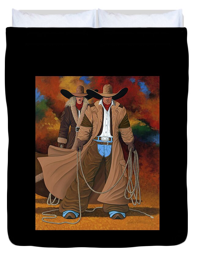 Cowgirl Duvet Cover featuring the painting Stand By Your Man by Lance Headlee