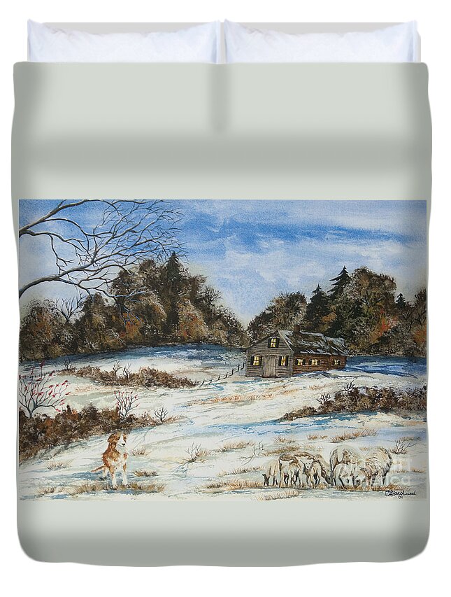 Dog Duvet Cover featuring the painting Standing Guard by Charlotte Blanchard
