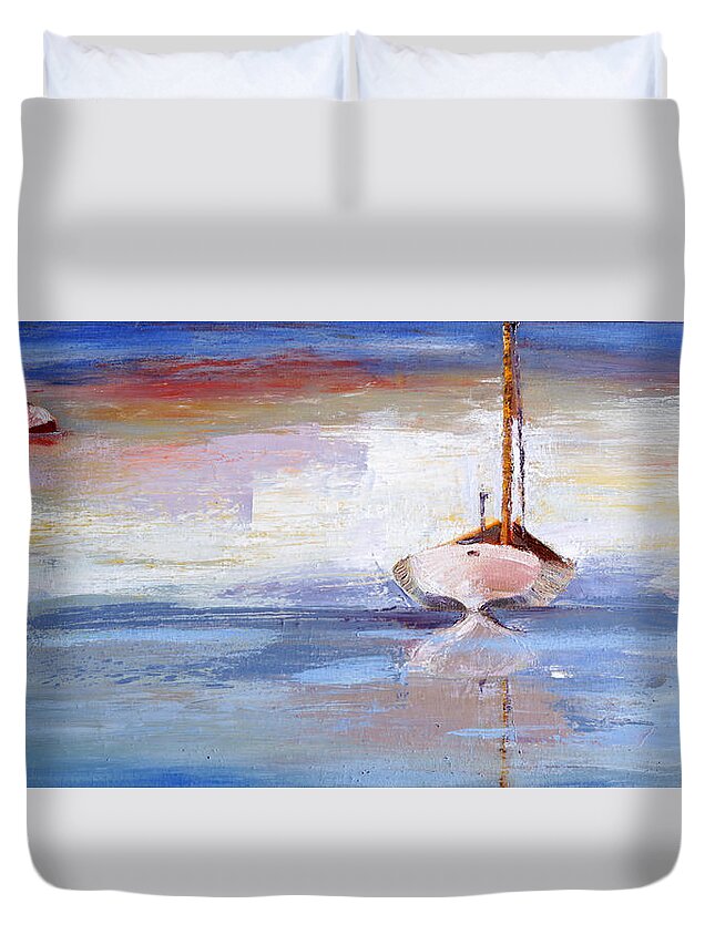 Seascape Duvet Cover featuring the painting Stillness #2 by Trina Teele