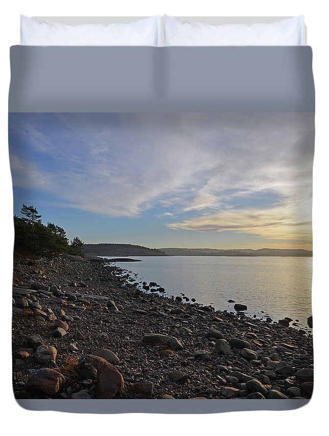 Sweden Duvet Cover featuring the pyrography Stone beach #2 by Magnus Haellquist