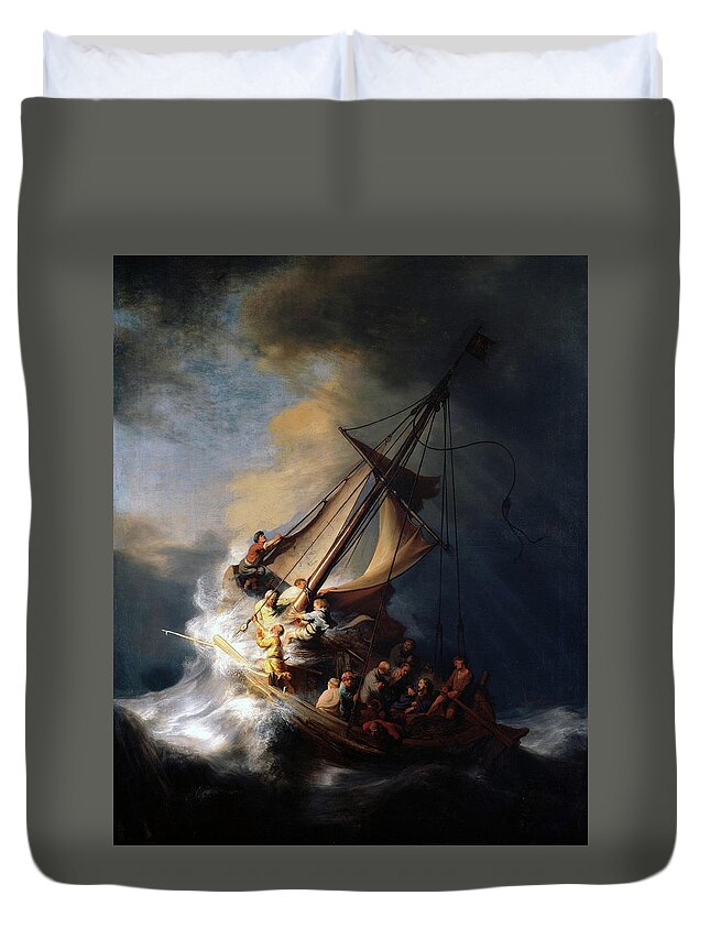 Art Duvet Cover featuring the painting Storm On The Sea of Galilee #2 by Rembrandt Van Rijn