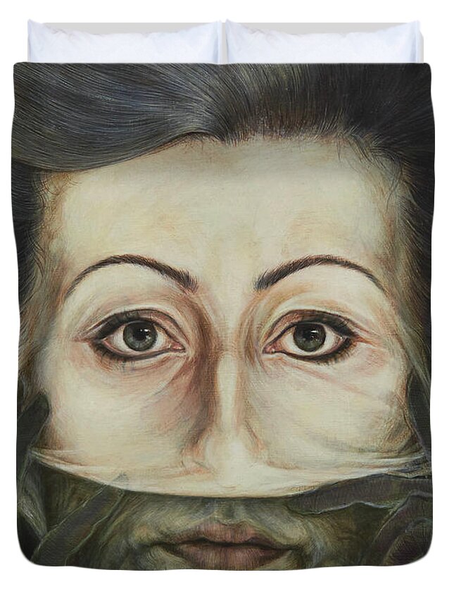 Portrait Duvet Cover featuring the painting Strip #1 by Yvonne Wright