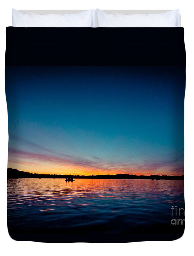 Waters Duvet Cover featuring the photograph Sunrise above lake water summer time Latvia Ezera skanas #1 by Raimond Klavins