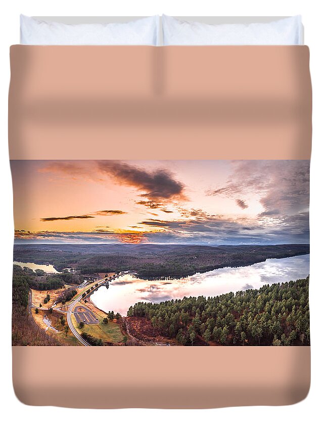 Saville Dam Duvet Cover featuring the photograph Sunset at Saville Dam - Barkhamsted Reservoir Connecticut #1 by Mike Gearin